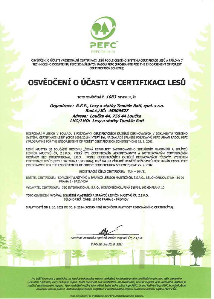 Certifikát PEFC_2021-2024 